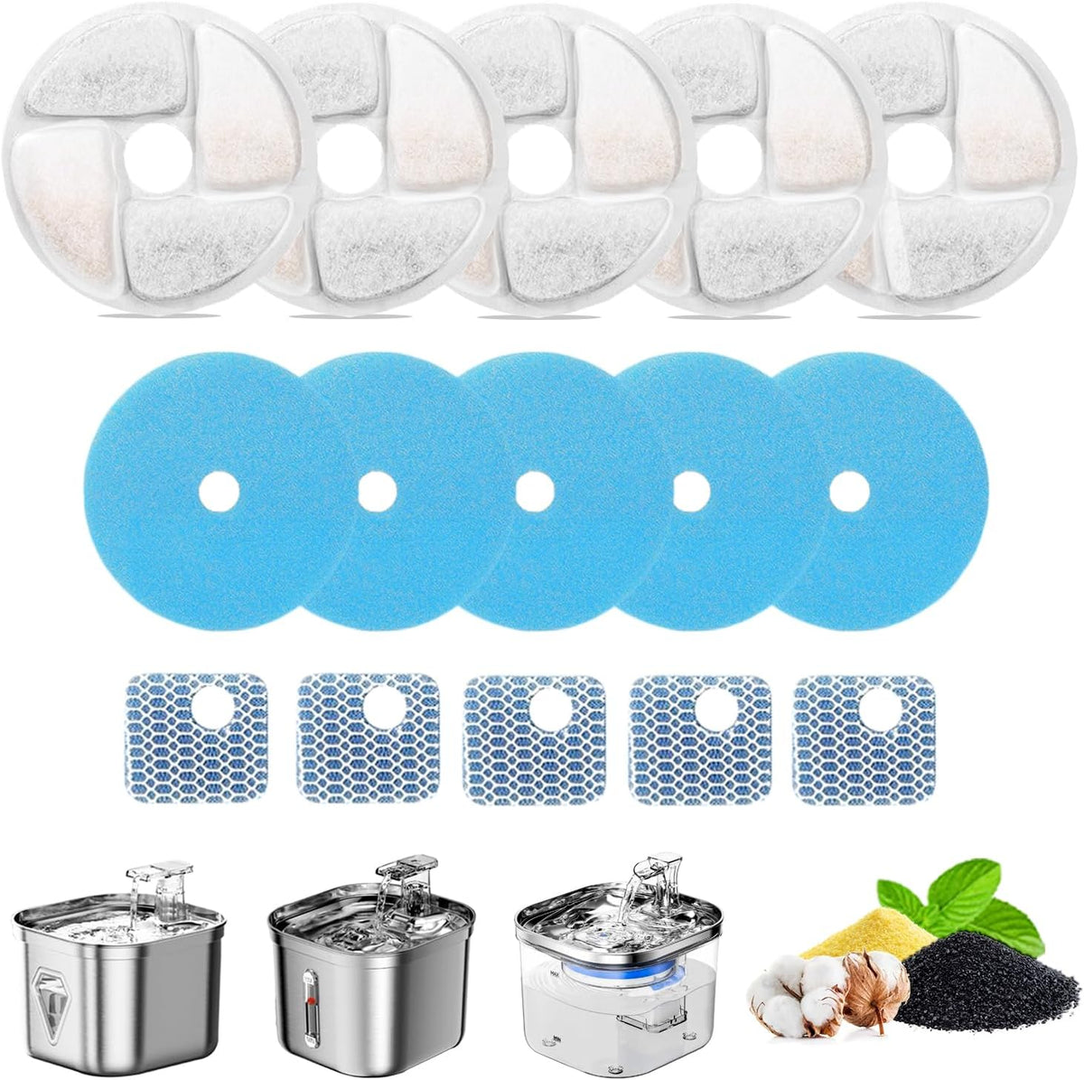 Cat Water Fountain Filter Replacement for Square 2.2L/73oz Pet - Filter / 5+5+5 Pack
