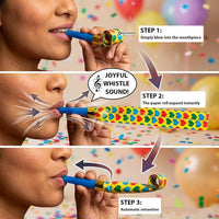 LovesTown party blowers noisemakers, 40 colorful blowouts with polka dots, hearts and stars - view 3