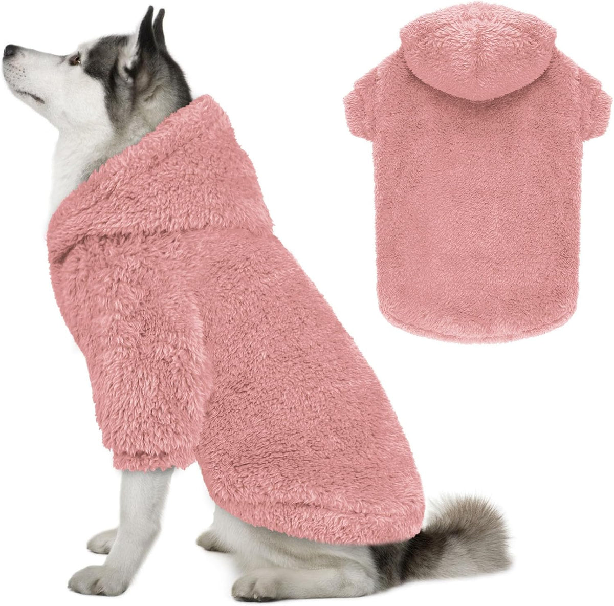 Fuzzy Dog Hoodie Dog Sweaters for Large Dogs Soft Double-Sided Plush - X-Large / Pink