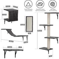 COZIWOW Wall Mounted Cat Furniture, Cat Wall Shelves and Perches, Floating Cat Shelves for Wall Set of 5 (Grey)