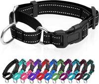 Reflective Martingale Dog Collars. Dog Collar with Quick Release - S:1" Wide for 12.5"-15.5" Neck / Black