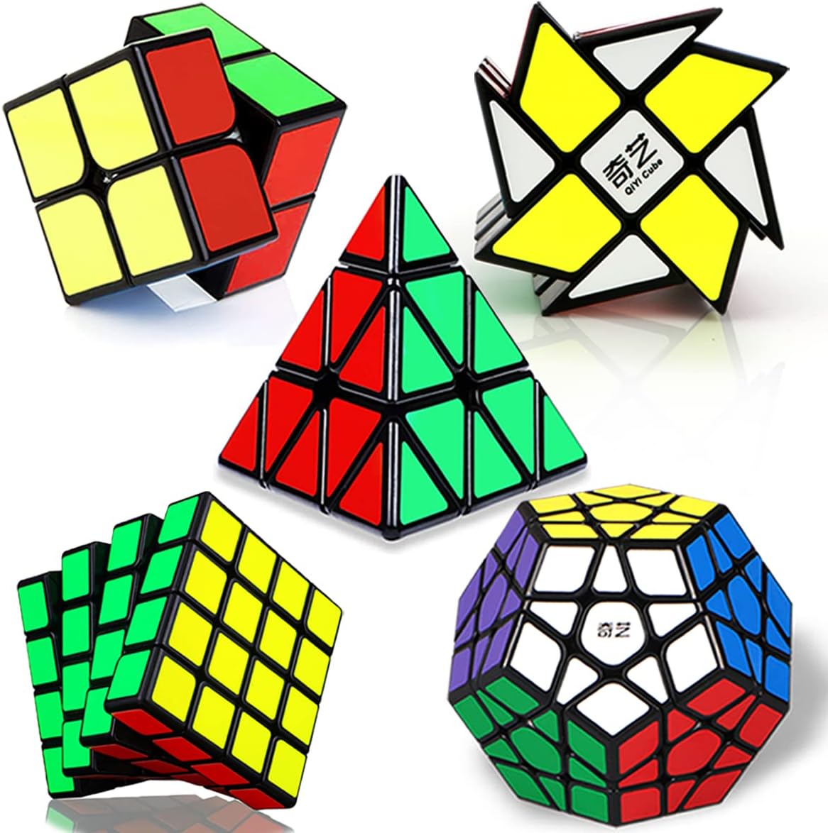Speed Cube Set, ROXENDA 2x2 3x3 Pyramid Cube Bundle [3 Pack] – Fun for Kids & Family - 5 Pack Black