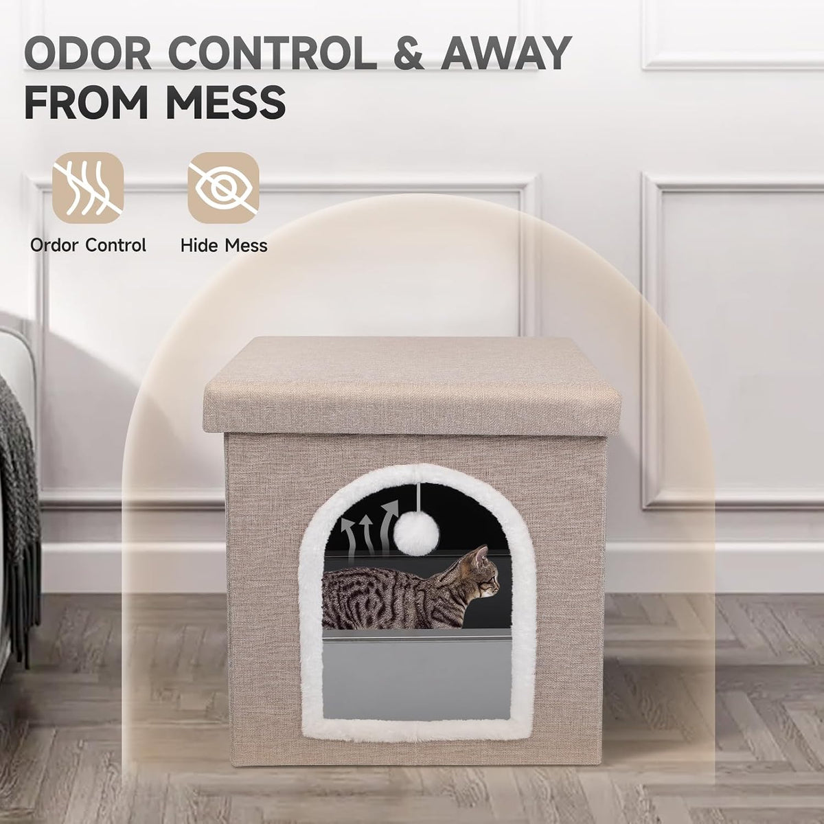Shikha Hidden Cat Litter Box Enclosure with Scratch Pad & Storage Bag - Beige - image 4