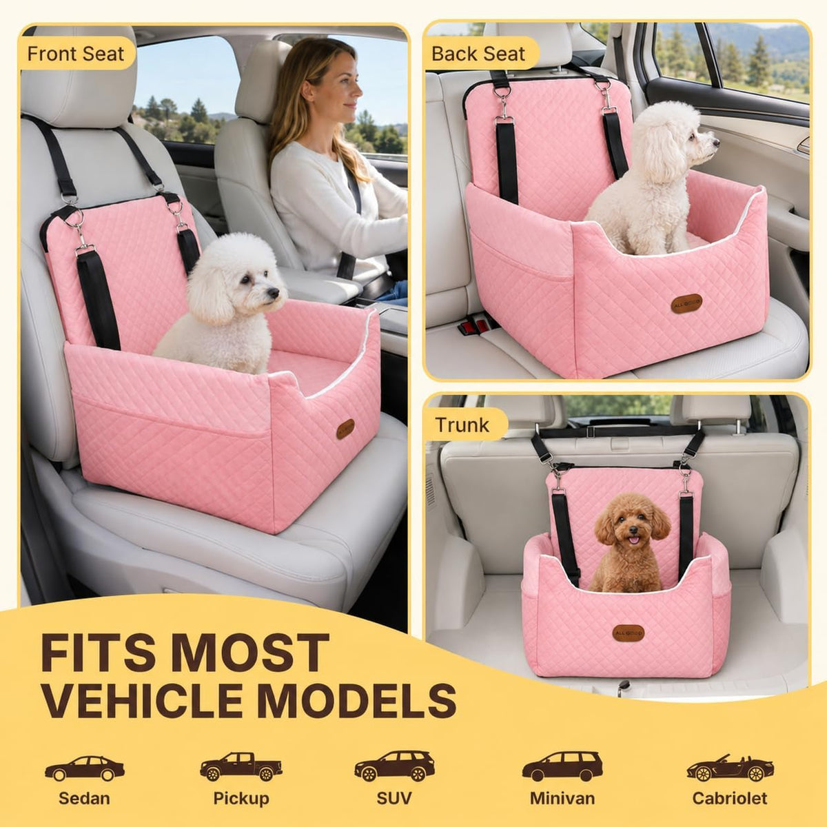 ALL GOOD PET SUPPLIES Dog Car Seat for Small/Medium Dogs Under – Essentials for Dogs - Pink - image 4