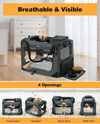 Extra Large Dog Crate with 2 Foldable Bowl, 40 Inch Collapsible Travel Dog Crate Kennel with Soft Blanket for Medium Dogs,Indoor & Outdoor (40" L x 27" W x 27" H, Grey)