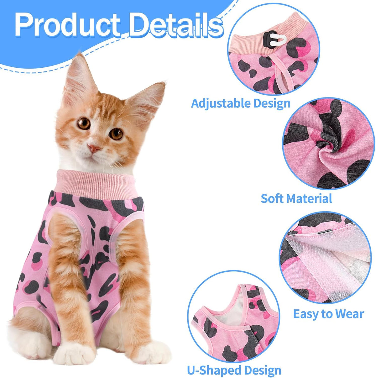 Coppthinktu Cat Recovery Suit Female Cat Onesie After Surgery Anti - Medium / Leopard Pink - image 2
