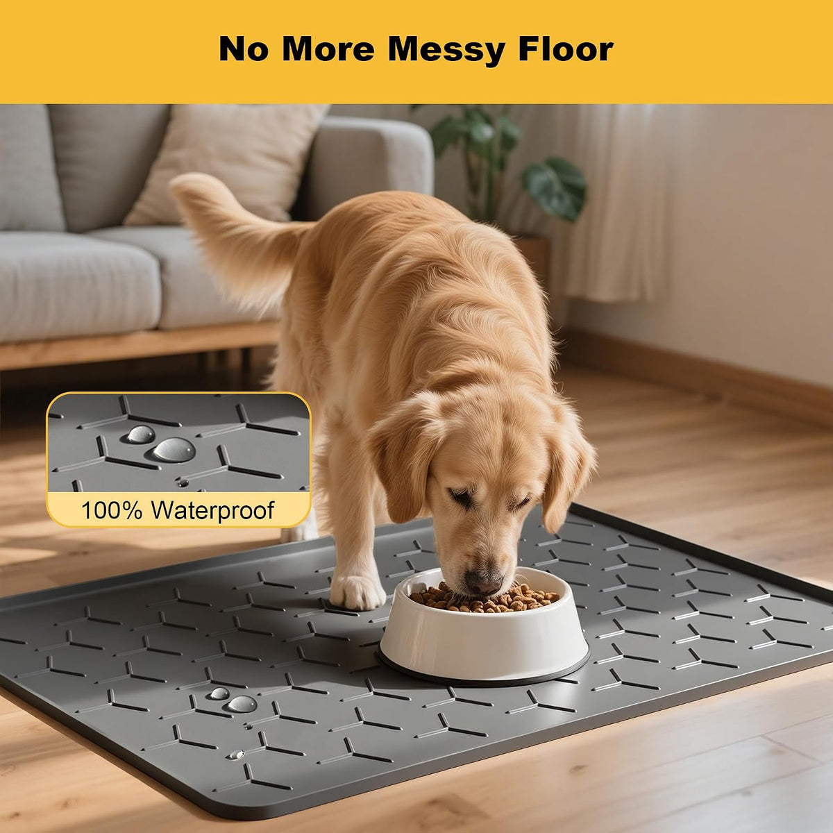 Pieviev Silicone Dog Cat Food Bowl Mat, Waterproof Raised Edge - L-34''X22'' / Dark Gray - image 4