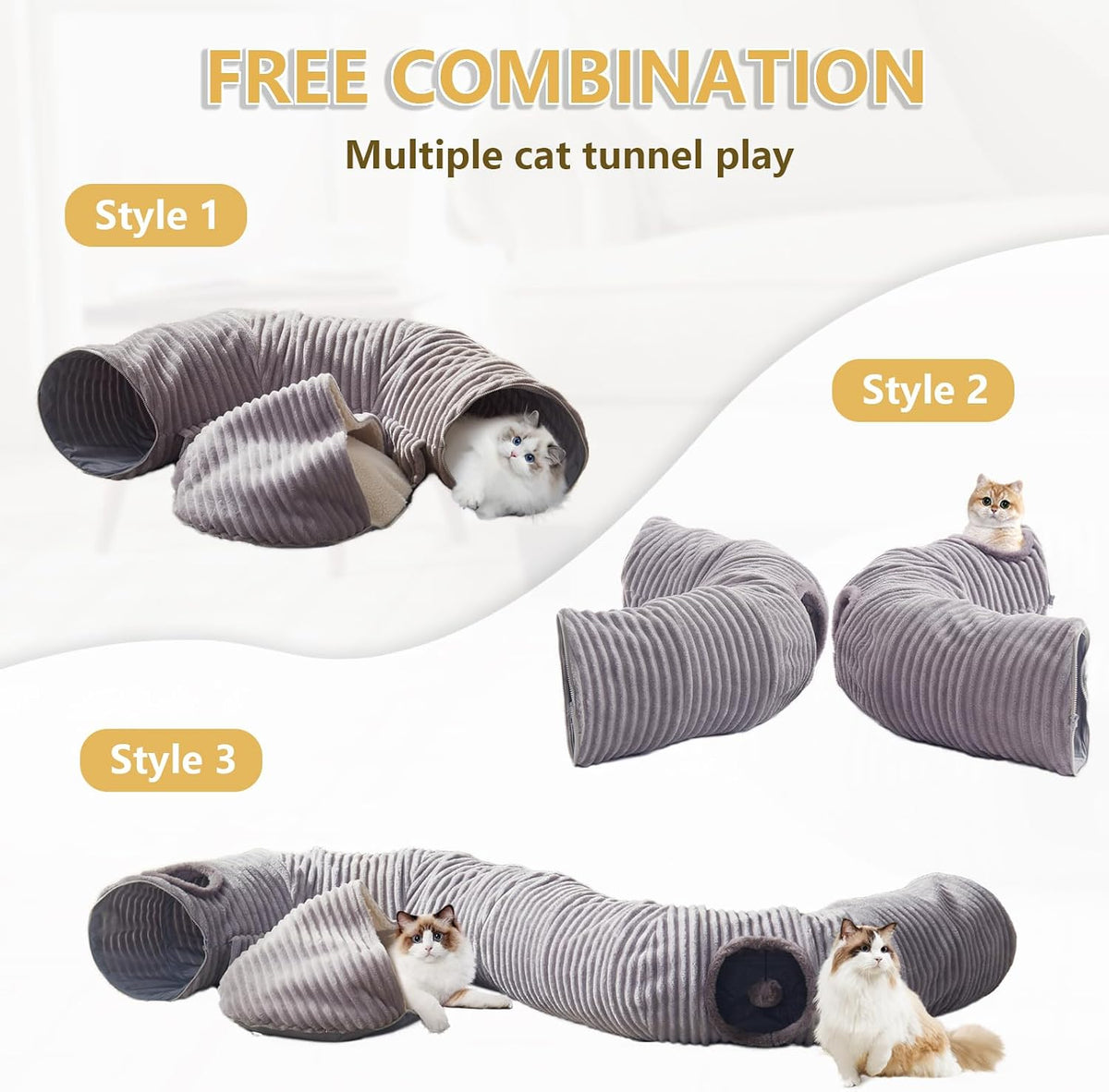 Cat Tunnel Bed for Indoor Cats - Light Grey / L:33.5" x 33.5" x 10" - image 3