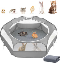 Pawaboo Small Animal Playpen, Waterproof Portable Pet Cage Tent - U-Gray+Gray / 1