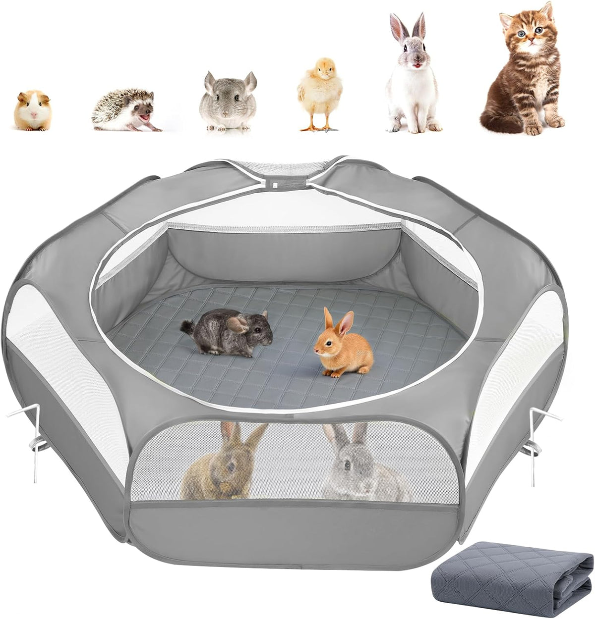 Pawaboo Small Animal Playpen, Waterproof Portable Pet Cage Tent - U-Gray+Gray / 1