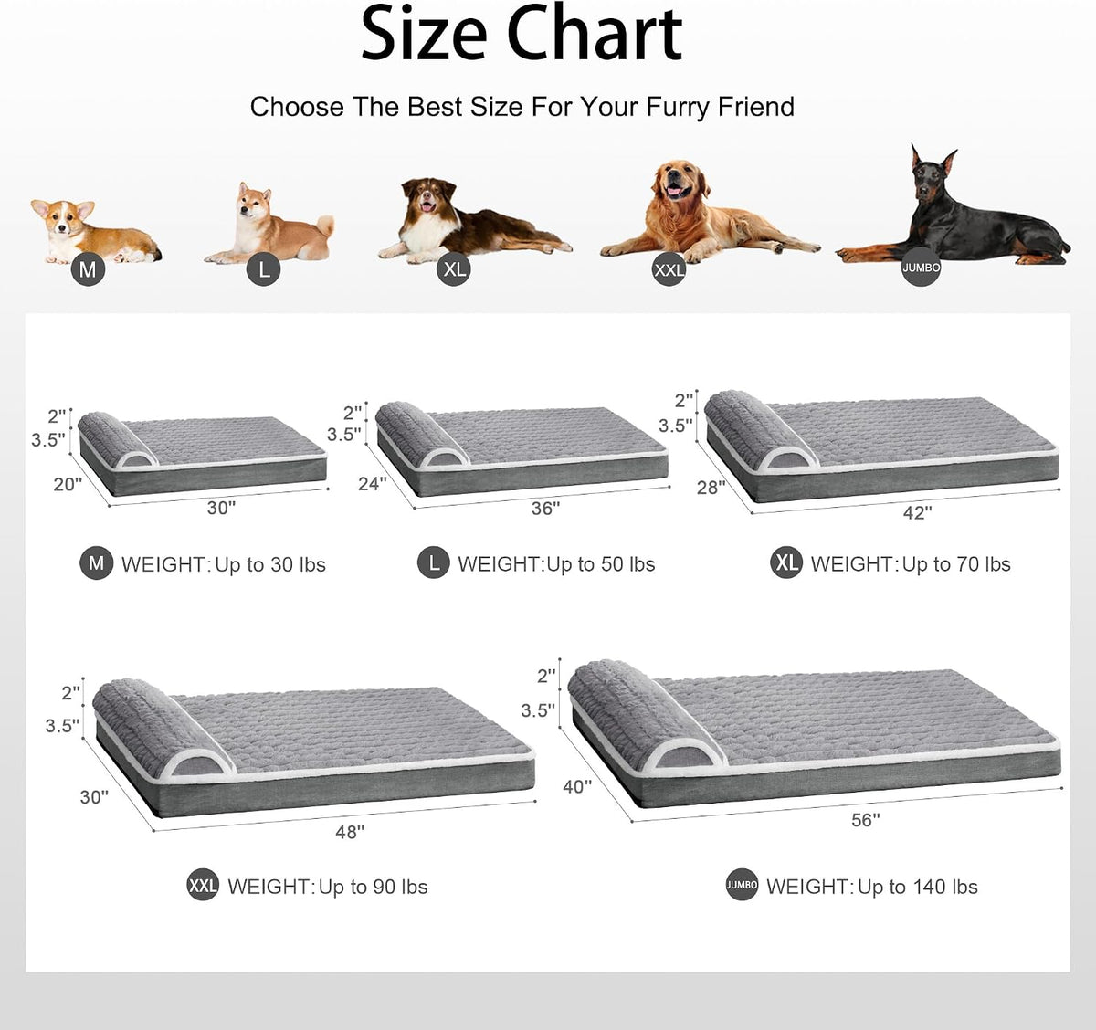 Orthopedic Large Dog Bed Pillow Pet Sofa Bed 36''X24'' Grey – Essentials for Dogs - Grey / 36"L x 24"W x 3.5"Th - image 4