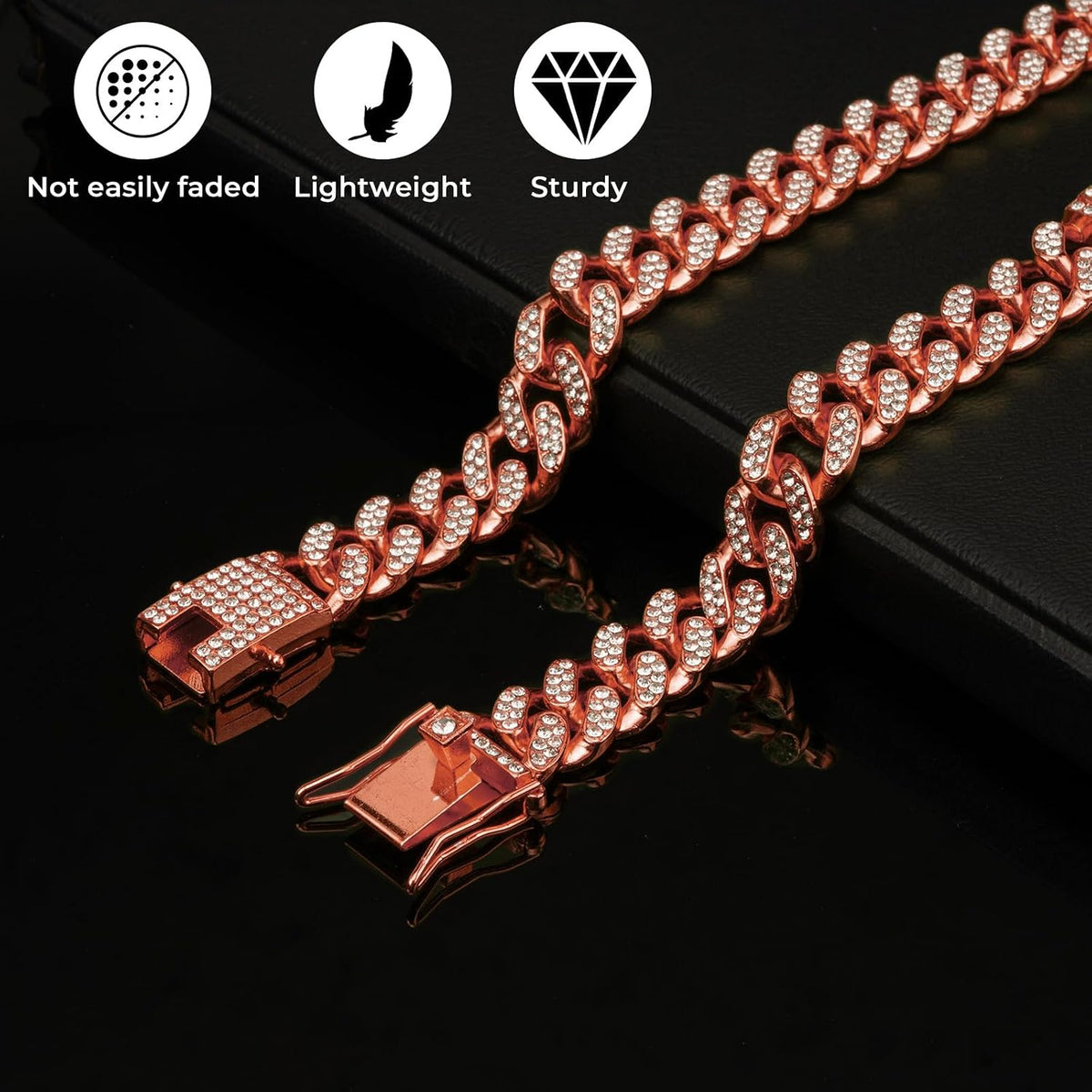 Gold Dog Chain Diamond Gold Chain Dog Collar Walking Metal - Rosegold / 16inch - image 3