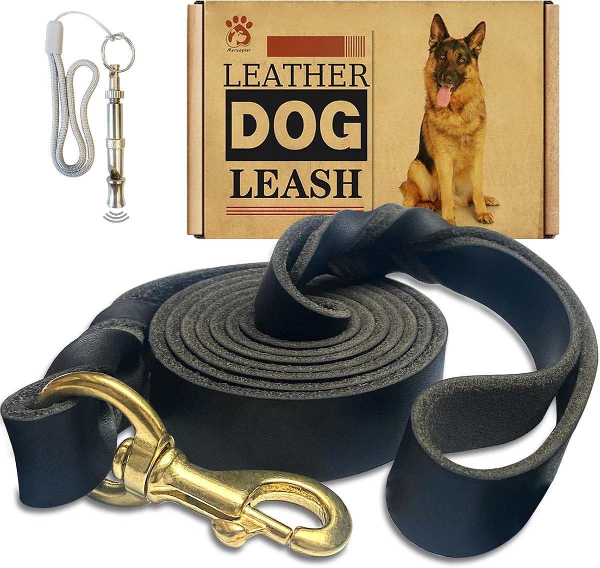 Leather Dog Leash 6ft x 3/4 inch - 6FT*1in / Black