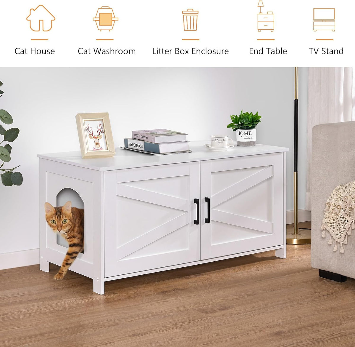 31.5" L Cat Litter Box Enclosure with Barn Door - 39.4"L / White - image 4