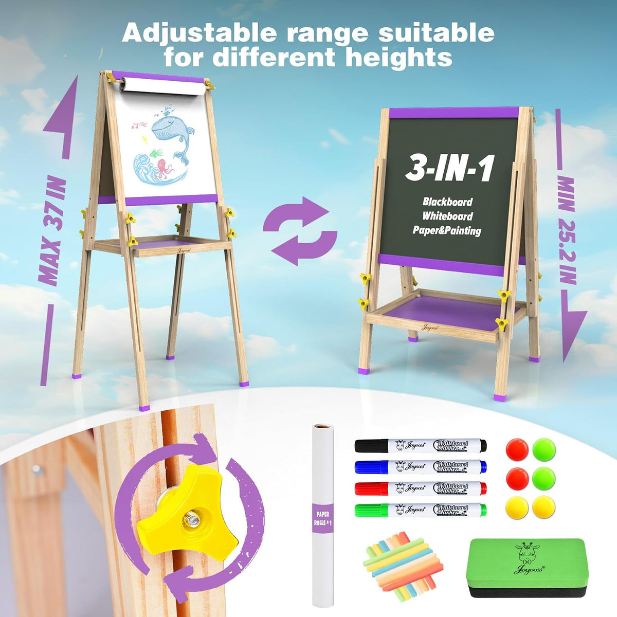 JOYOOSS Easel for Kids Art Easel Toddlers Easels With Paper Roll – Fun for Kids & Family - Purple - image 3