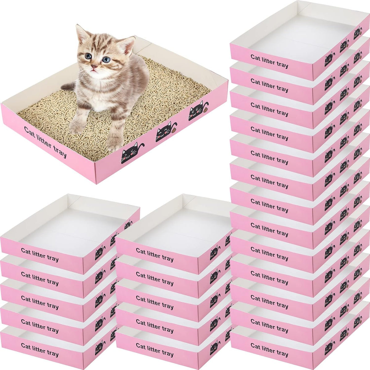 Amyhill 30 Pack Disposable Cat Litter Box Paper Pet Trays - Pink