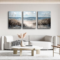 TTHYUEWS Canvas Wall Art For Living Room Wall Decor For Bedroom Modern Office Canvas Art Office Decor Blue Sea Beach Wall Paintings Prints Pictures Artwork Ready To Hang Home Decor 16" X 24"3 Piece
