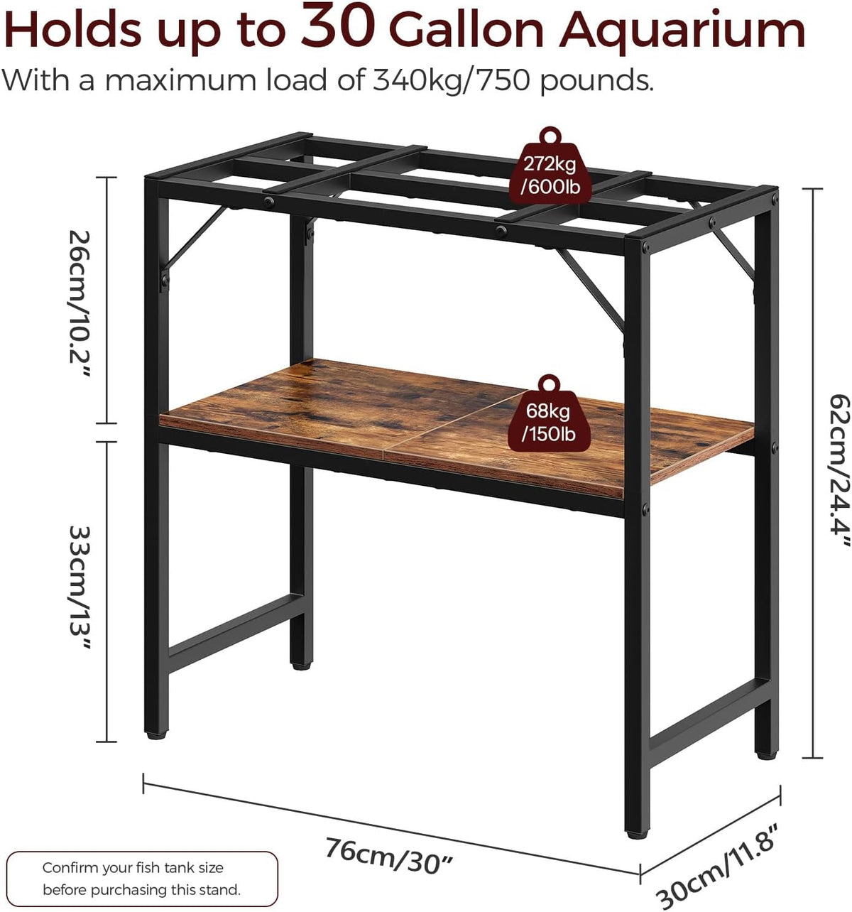 MAHANCRIS 20 Gallon Fish Tank Stand - Rustic Brown / 30 Gallon - image 2