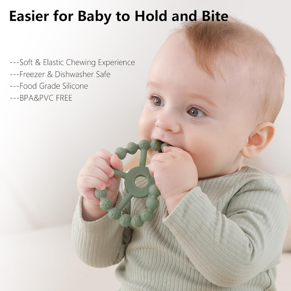 3 Pack Ring Teether Baby Infant Toys, Baby Essentials - Green Blue White - image 2