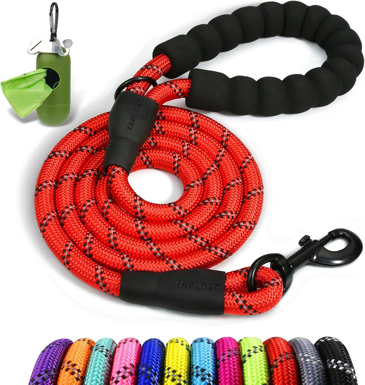 Taglory Rope Dog Leash for Medium Large Dogs - 1/2" x 5 FT (20~120 lbs.) / Red