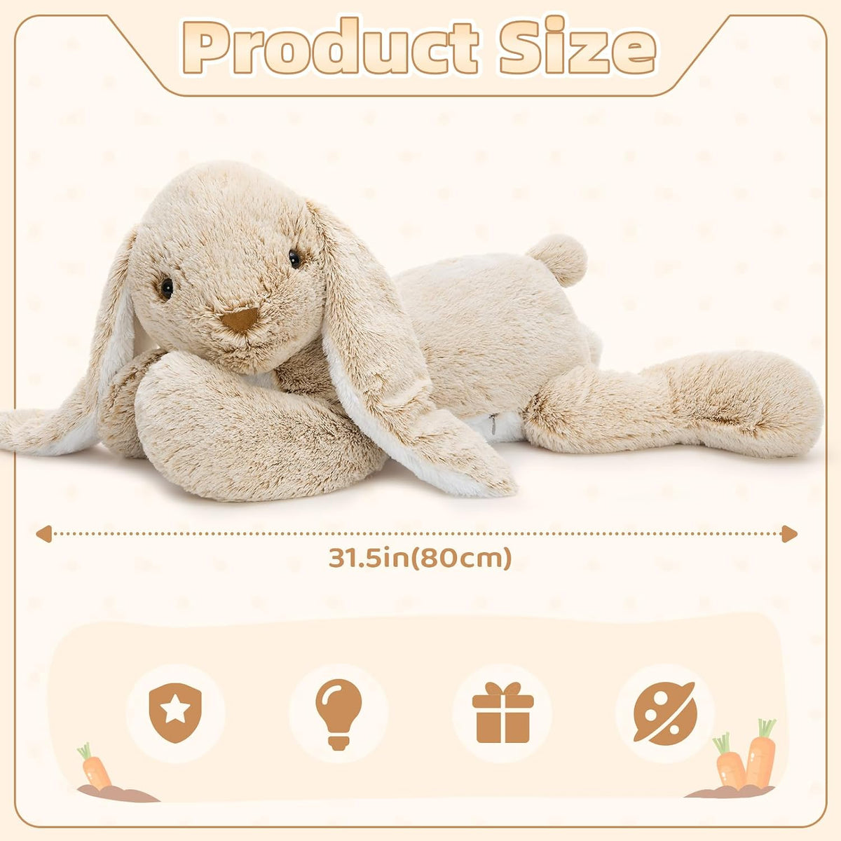 BENINY 31 Inch Giant Bunny Stuffed Animal - Bunny_brown 31in - image 3