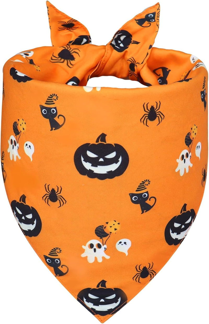 Halloween Dog Bandana for Medium Dogs, Reversible Black Scarf – Essentials for Dogs - Halloween - Orange / Large