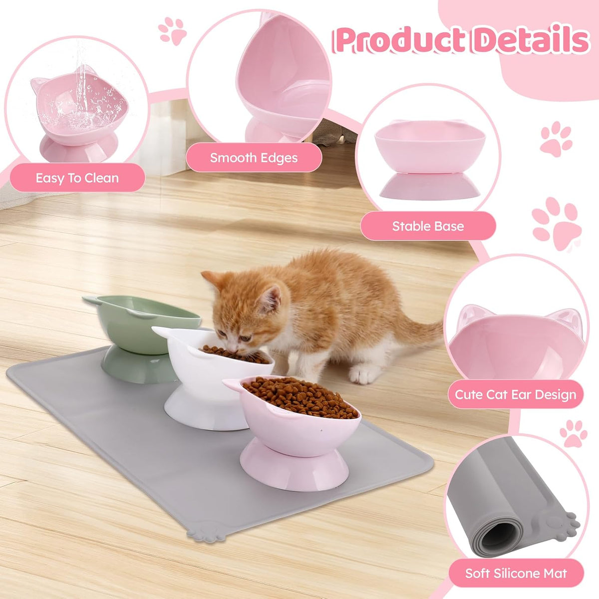 3 Pcs Raised Cat Bowl 15° Elevated Cat Food Bowl Tilted Cats Bowls - Pink,Green,White - image 3