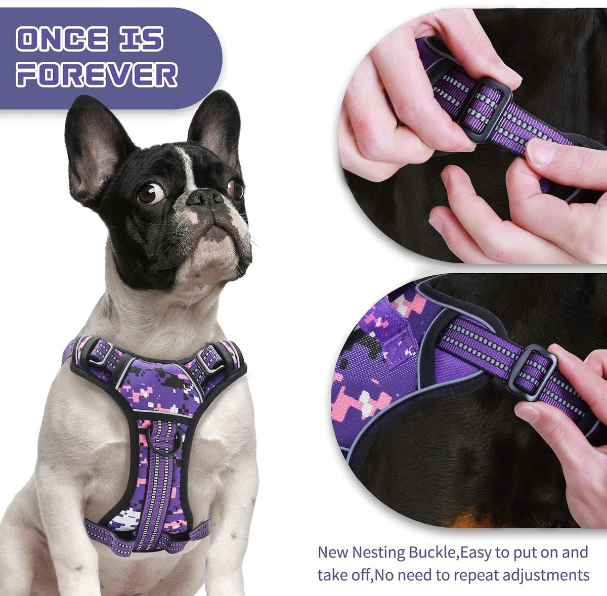 No Pull Dog Harness for Medium Dogs - Purple Camo / L - image 2