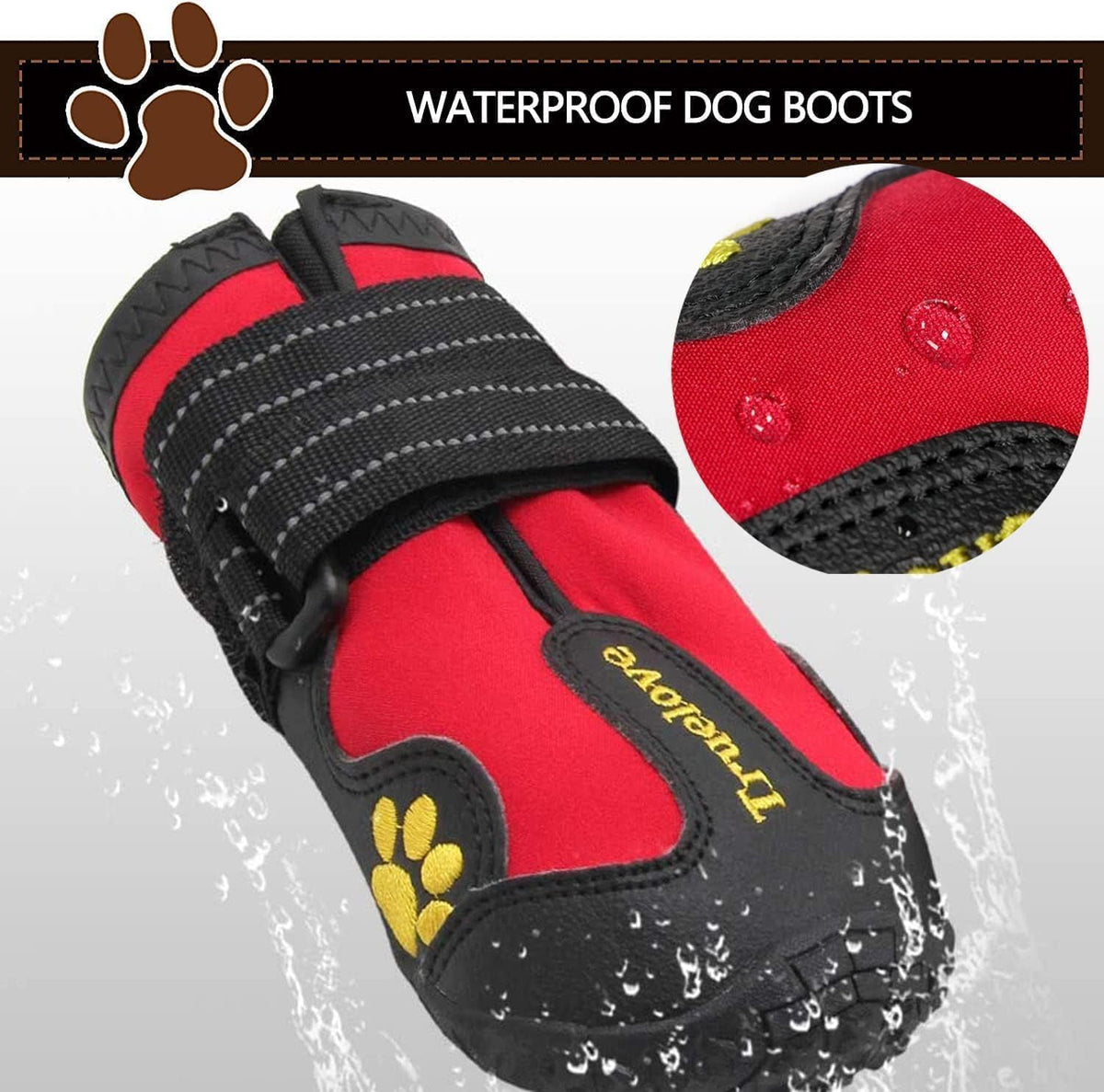 Set of 4 red anti-slip dog shoes with rubber soles and adjustable straps - view 4