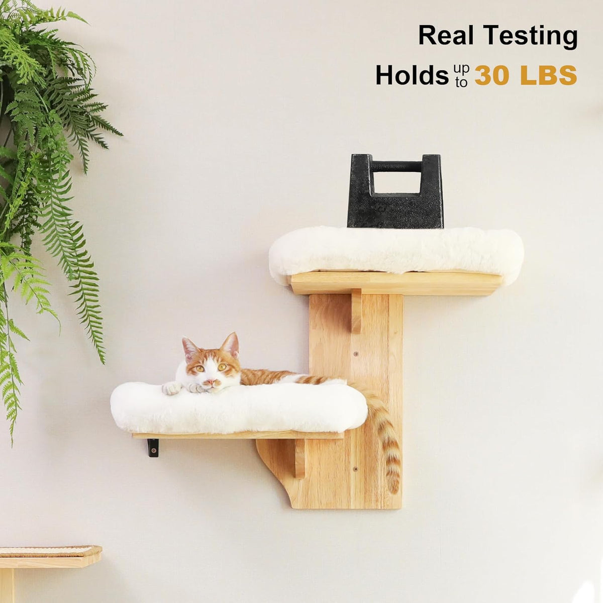 FUKUMARU Cat Wall Shelves, 2 Platform with Soft Cushion Perch – Essentials for Cats - White cushion - image 3