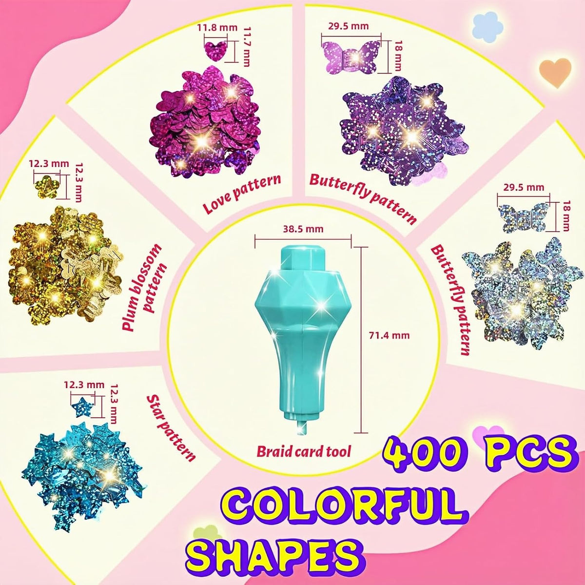 AOSITE hair bedazzler gem stamper kit with glitter pieces, wig pieces, mirror and box - view 5
