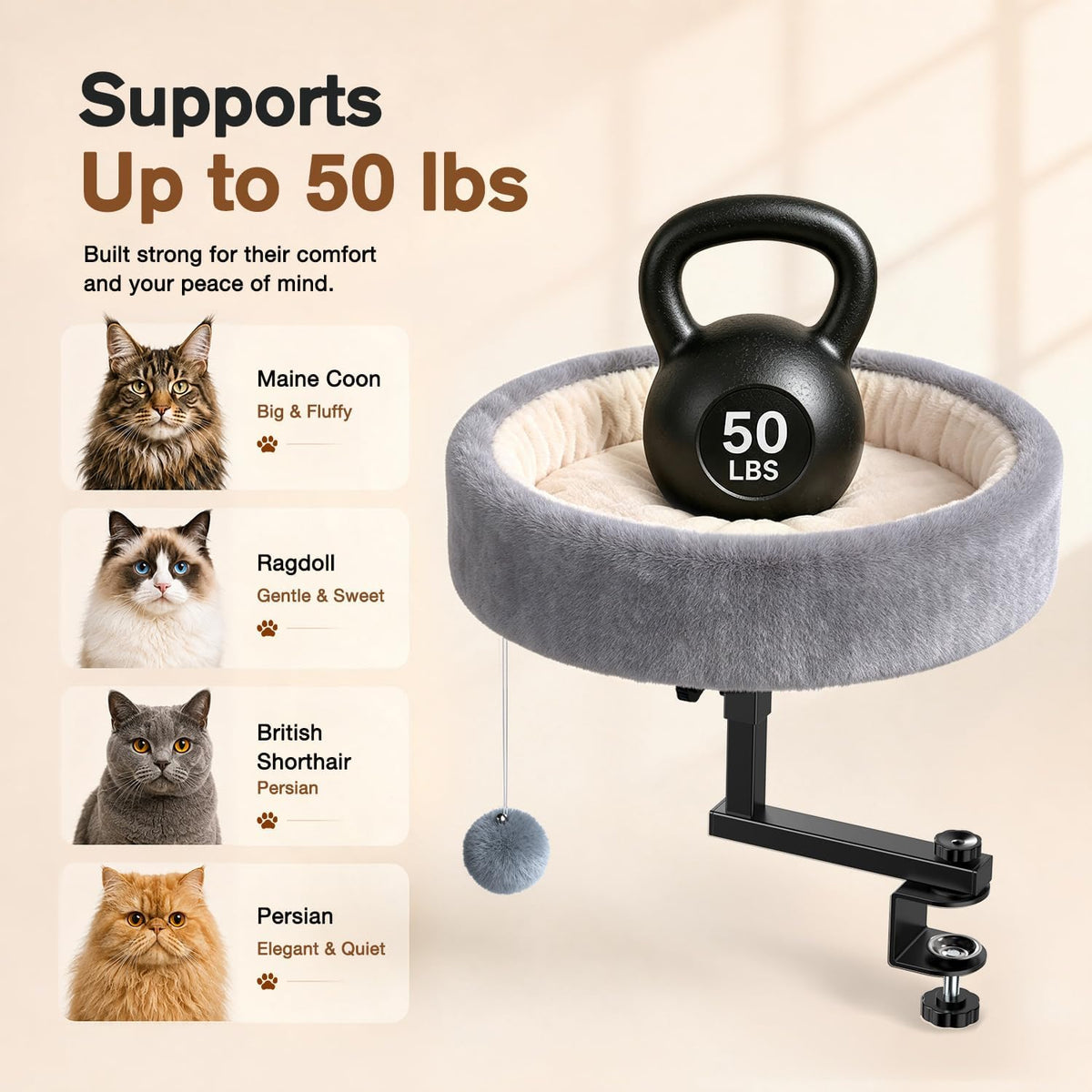 Round metal cat desk bed with 360 degree rotation and adjustable height - view 4