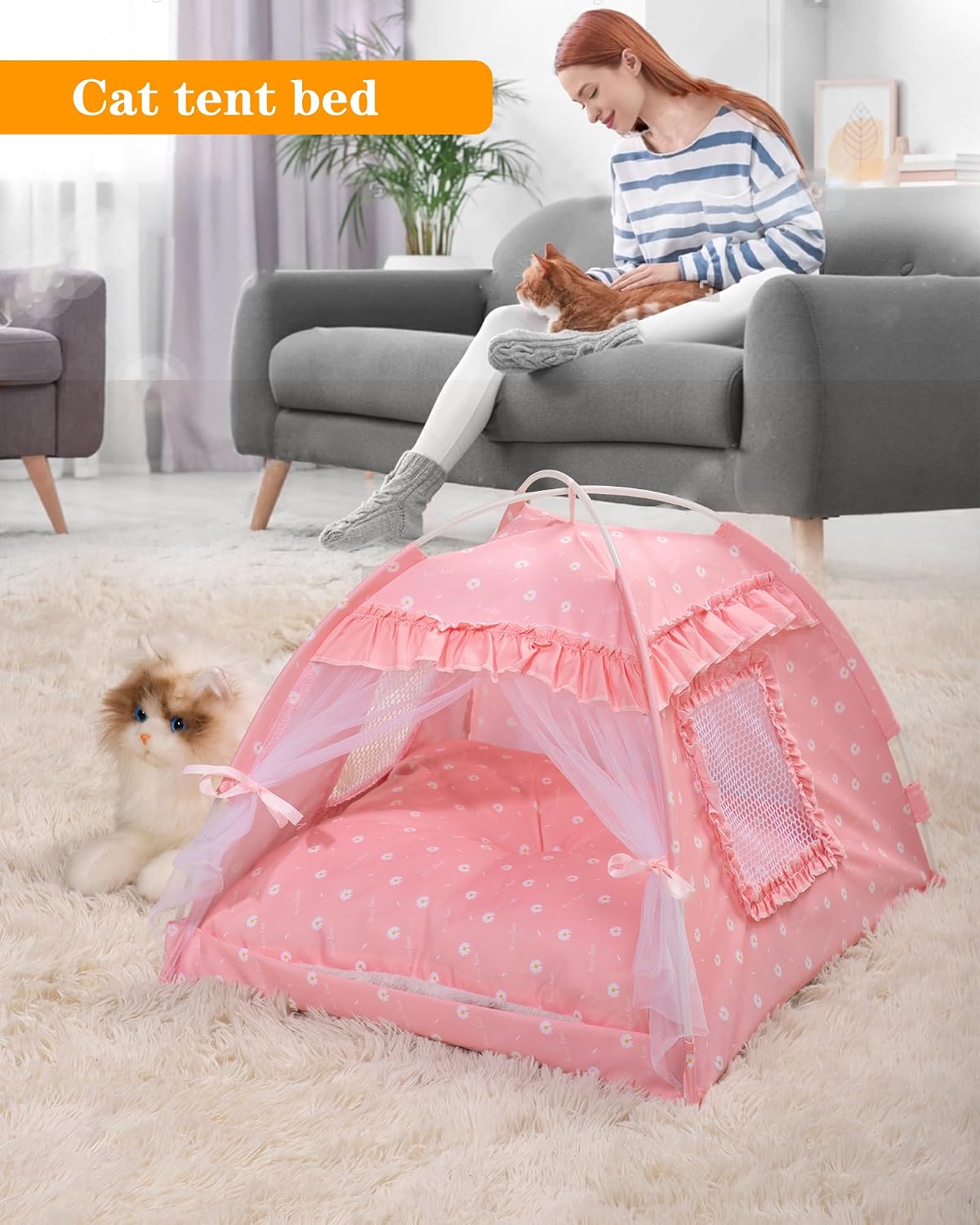 Cat Princess Bed Tent House, Kitty Cute Beds Indoor, Dog House - L / Pink - image 2