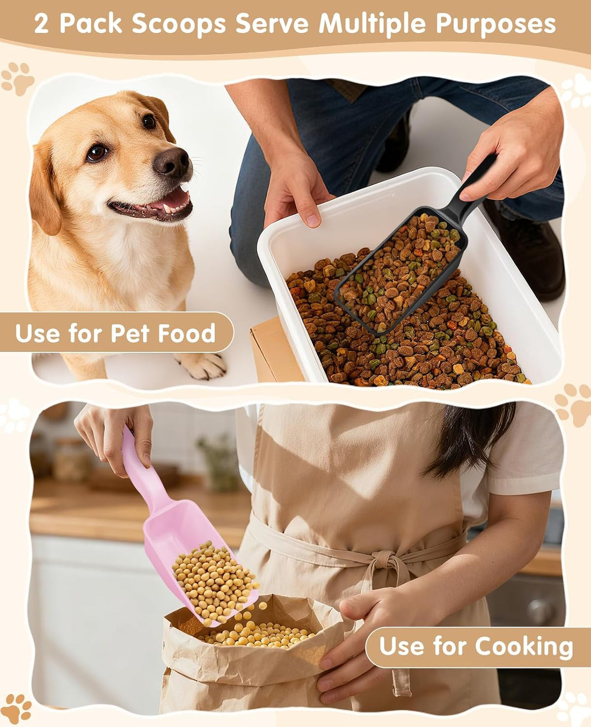 2-Pack Dog Food Scoop 1 Cup - Black and Pink - image 2