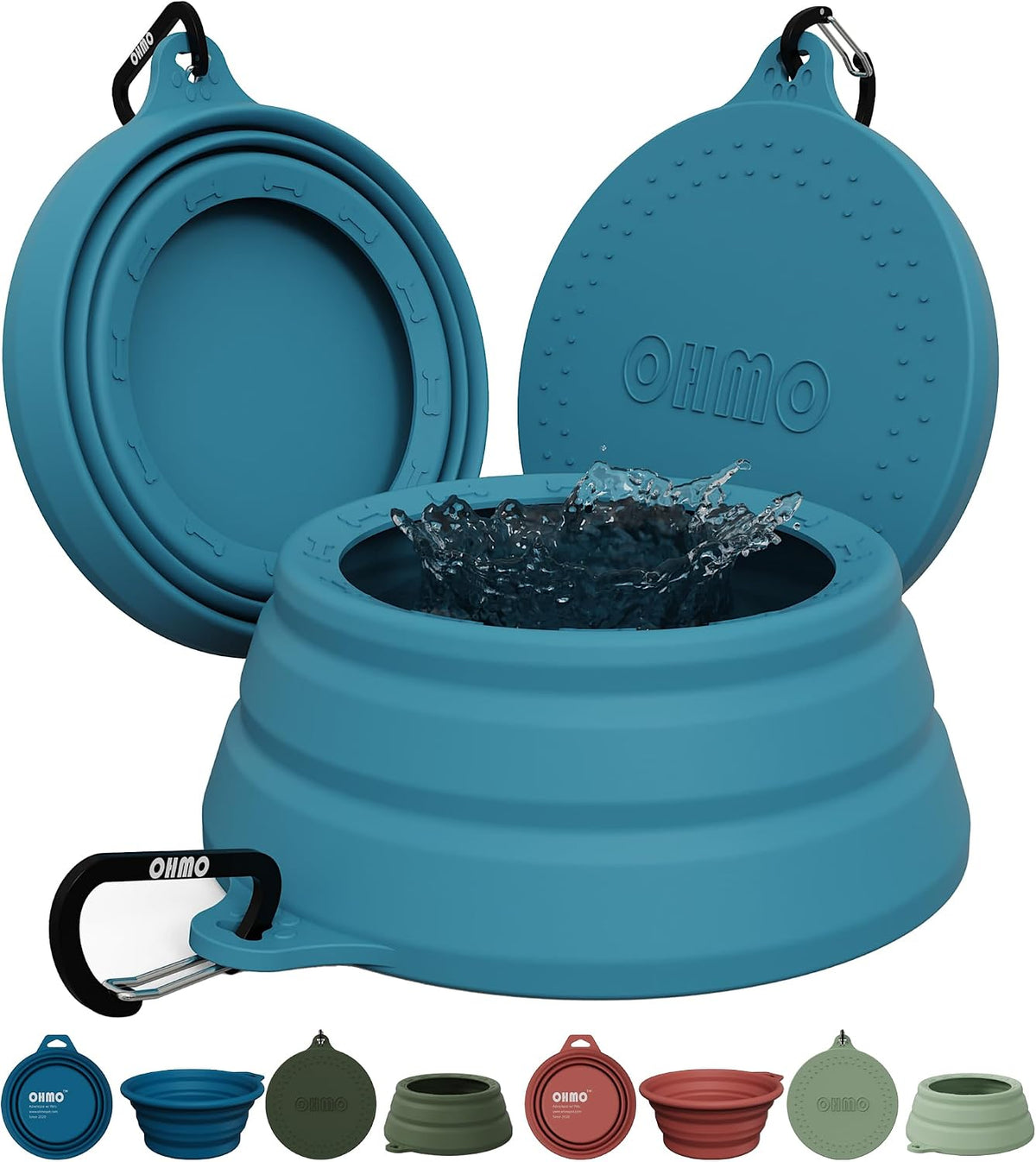 OHMO Spill Proof Collapsible Dog Bowl - 24oz / Peacock Blue