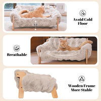Elevated Cat Couch Bed Wooden Raised Kitty Sofa Lounge Chair – Essentials for Cats - Cat Sofa-Khaki(Light Gray) - image 4