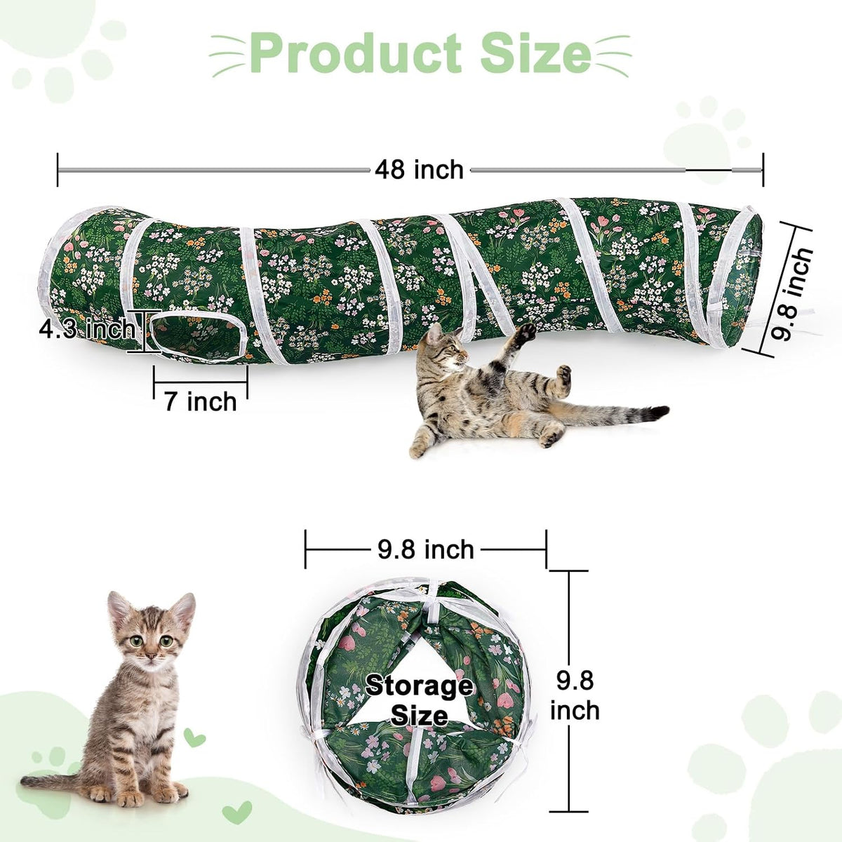 Glittme Cat Tunnel, Cat Tunnels for Indoor Cats - Green Flowers - image 3