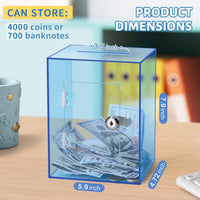 Clear Pink Piggy Bank with Lock & Key for Adults - Blue - image 2