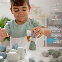 Comfy Cubs wooden stacking rocks, 36 colorful pine wood stones in a neutral pack - view 16