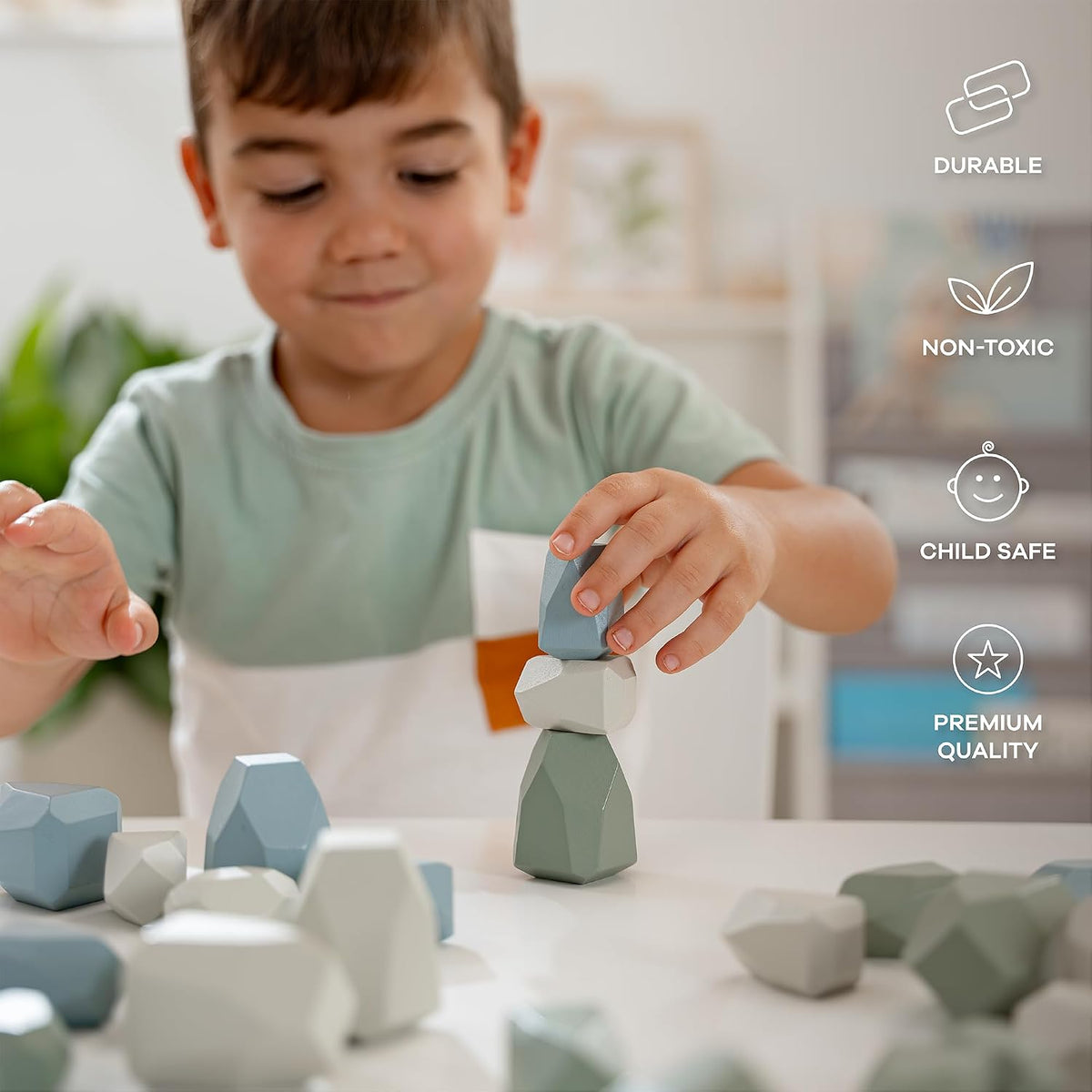 Comfy Cubs wooden stacking rocks, 36 colorful pine wood stones in a neutral pack - view 16