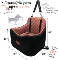 Dog Car Seat for Small/Medium Dogs,Pet Booster Seat with Harness,Memory Foam and Velvet,Safety Comfy Car Travel Pets Carrier,Interior Elevate,Washable and Detachable,Storage Pocket.(H-Black/Brown)