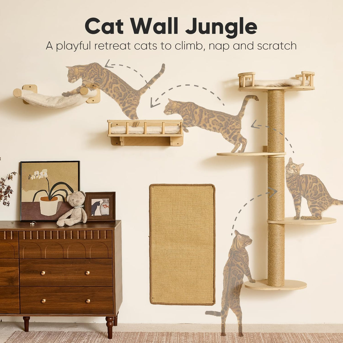 FUKUMARU Cat Wall Shelves, Beige - Beige-2 / 4-Pack Large - image 2