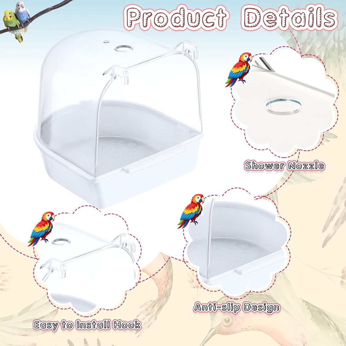 Honeydak 3 Pcs Bird Bath for Cage Parakeet Bath Hanging Box - Cute Color - image 3