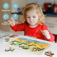 Wooden Toddler Puzzles - 4 Pcs Eco-Friendly Animal Patterns Jigsaw With Handles - Infant Kid Fine - Style C - image 3