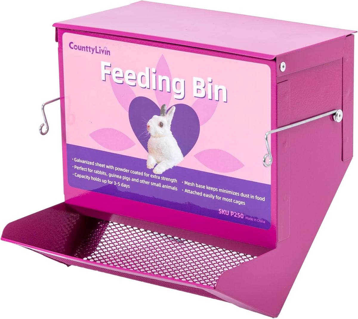 Metal Small Animal Feeder with Lid, Heavy Duty - 7.4 inch / Purple