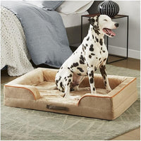 Friends Forever Orthopedic Dog Bed for Large Dogs, Waterproof Memory Foam Dog Sofa Bed L with Removable Washable Cover, Ally Khaki, 35x25x6.5