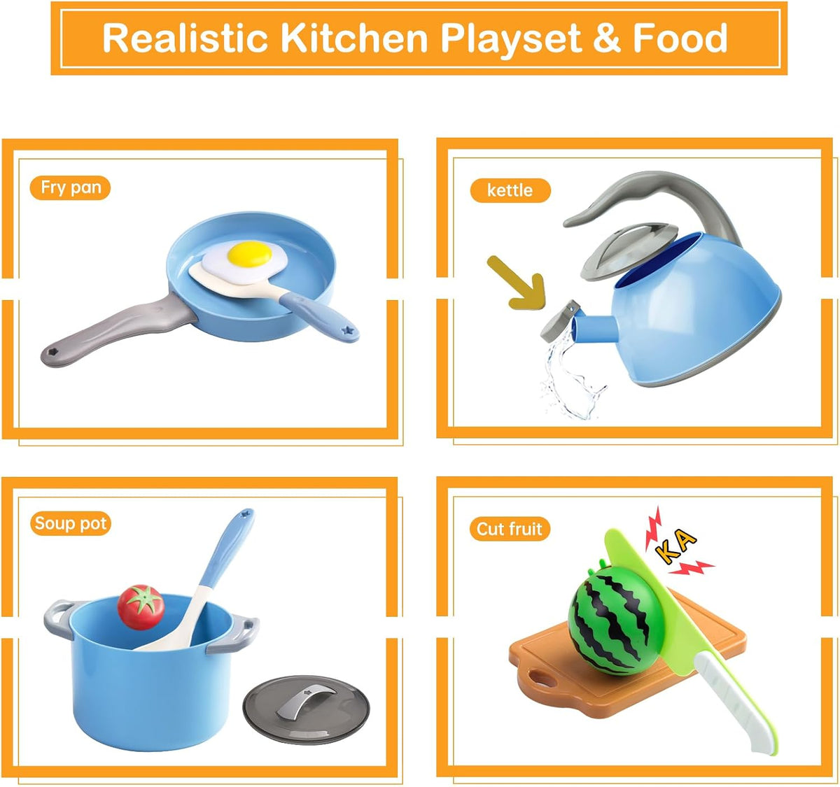35Pcs Kids Kitchen Toy Accessories - Blue / 90Pcs - image 4