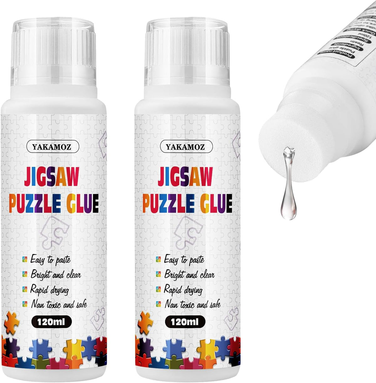 YAKAMOZ Jigsaw Puzzle Glue Clear with Sponge Head & Silicone Brush - 240ml