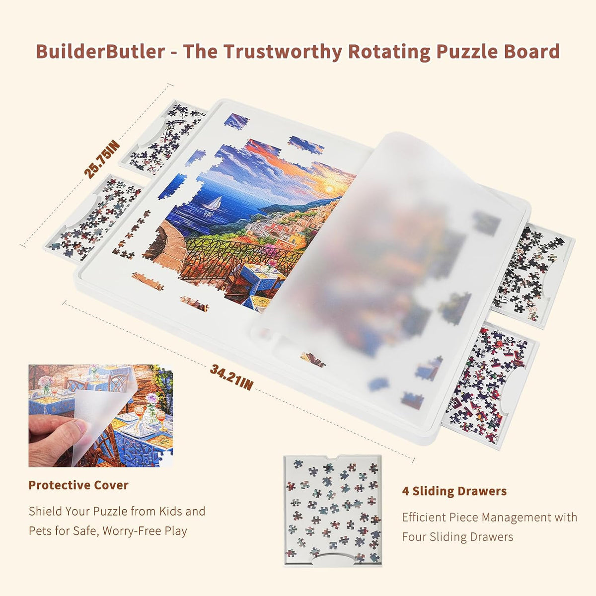 BuilderButler Lightweight 1500 Pieces Rotating Puzzle Board with 6 - Plastic-4 Drawers / Medium-1500pcs - image 2