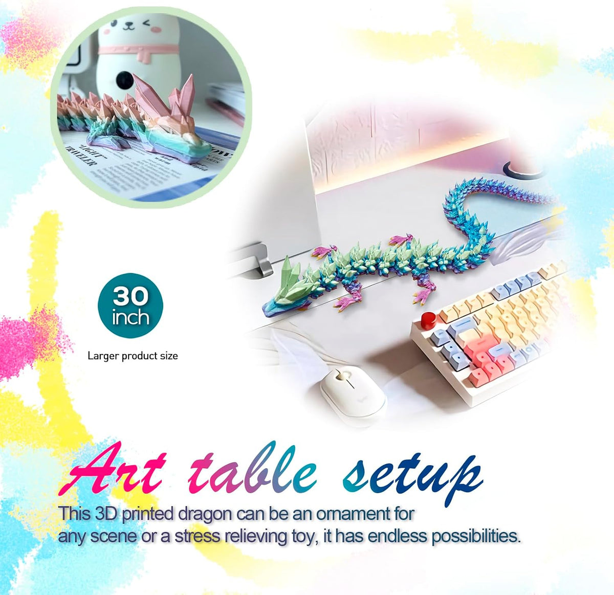 24" Large 3D Printed Dragon - Blue Purple Green / 30 inch - image 4